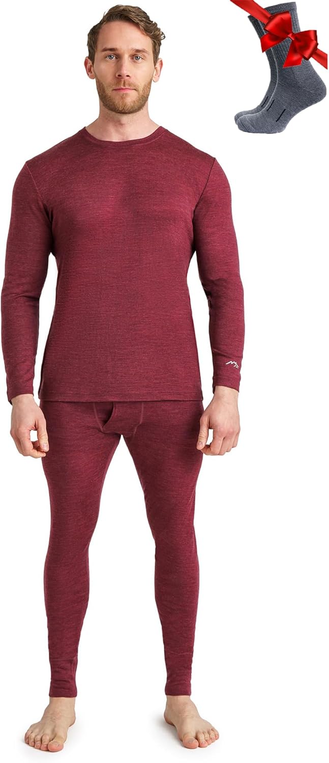 Merino.tech Merino Wool Base Layer Mens Set - Heavyweight, Midweight, Lite Merino Wool Thermal Underwear For Men Top, Bottom-72