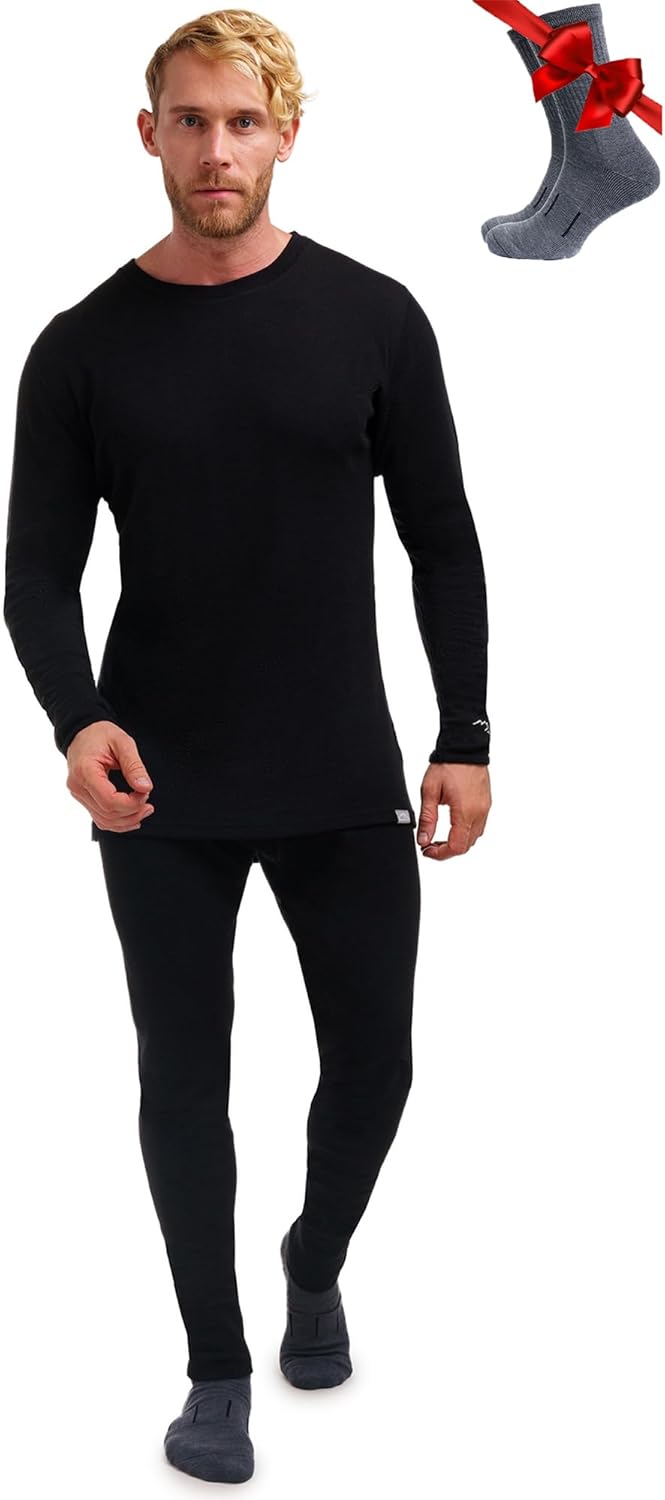Merino.tech Merino Wool Base Layer Mens Set - Heavyweight, Midweight, Lite Merino Wool Thermal Underwear For Men Top, Bottom-96