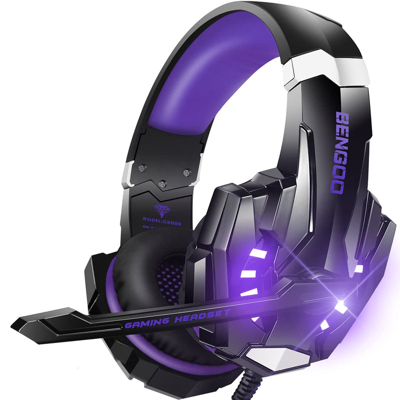 BENGOO G9000 Stereo Gaming Headset for PS4, PC, Xbox One Controller, Noise Cancelling Over Ear Headphones with Mic, LED Light, Bass Surround, Soft Memory Earmuffs (Orange)