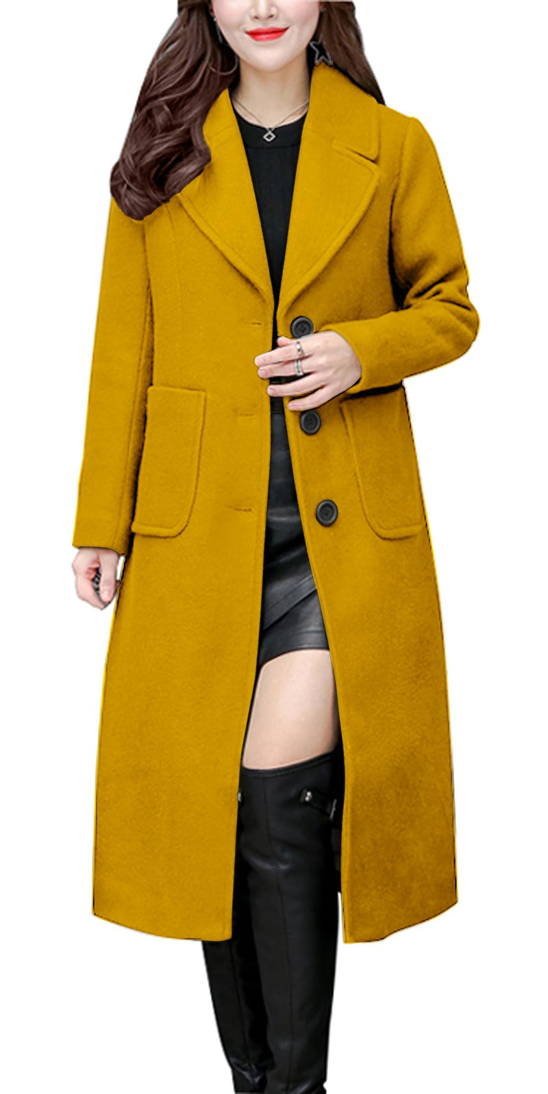 chouyatou Women's Big Notch Lapel Single Breasted Mid-Long Wool Blend Coat-39