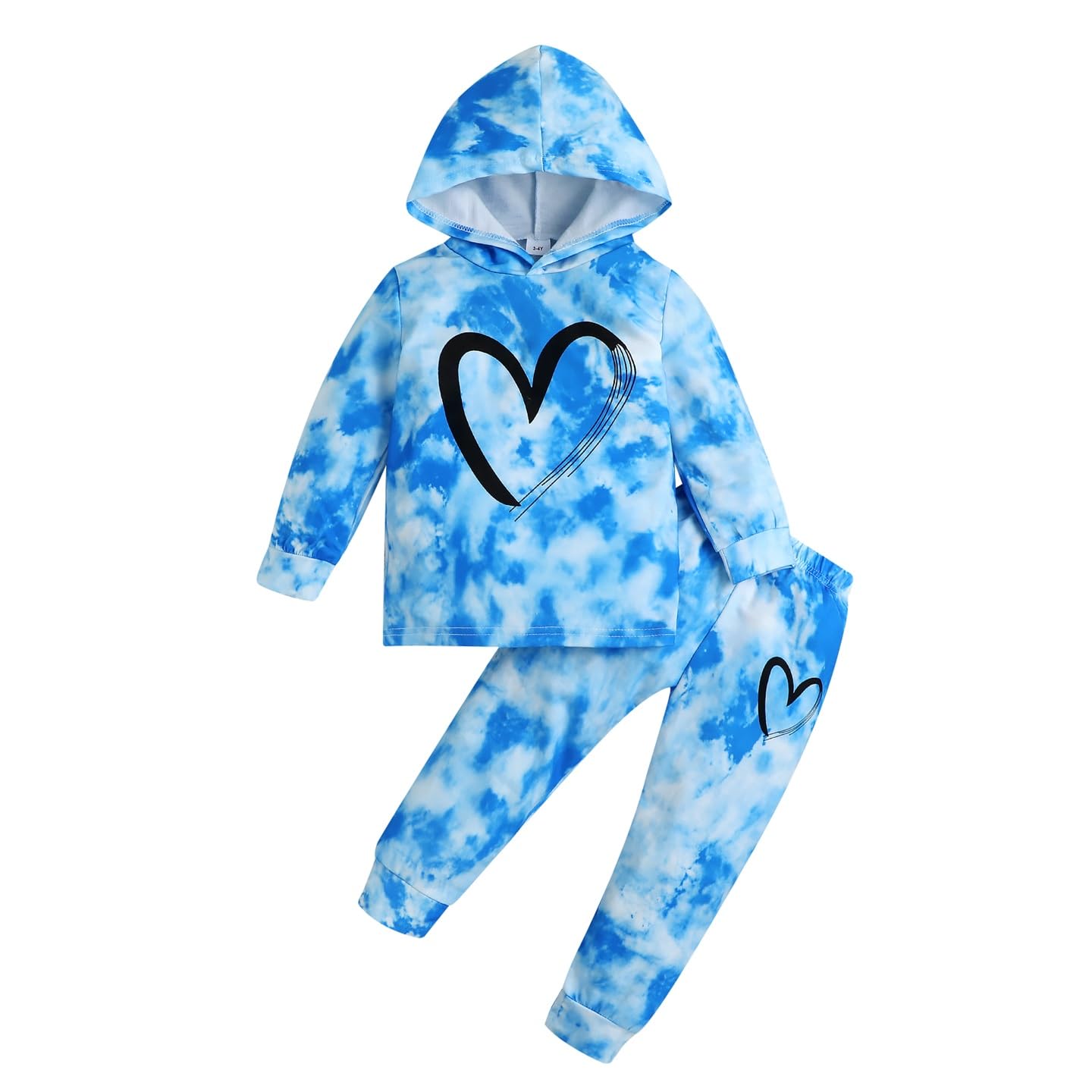 Toddler Baby Girls Clothes Long-sleeve Tie Dye Hoodie Pullover and Sweatpants Heart Print Hooded Outfits Set