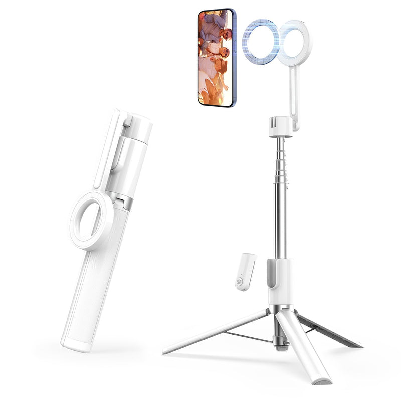 SEAJIC Magnetic Phone Tripod for iPhone 64" Selfie Stick with Remote and Metal Ring, Automatic Pop-up MagSafe Travel Tripod for Cell Phone Video Recording/Photography/Vlogging (Balck)