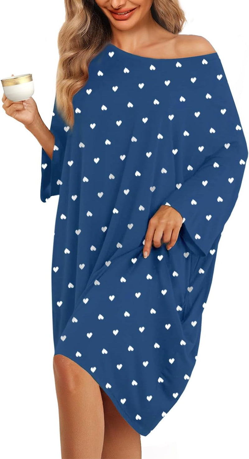 KFUBUO Plus Size Nightgowns for Women Oversized Sleep Tshirts Dress Short Sleeves Sleepwear With Pocket Fit S-5XL-4