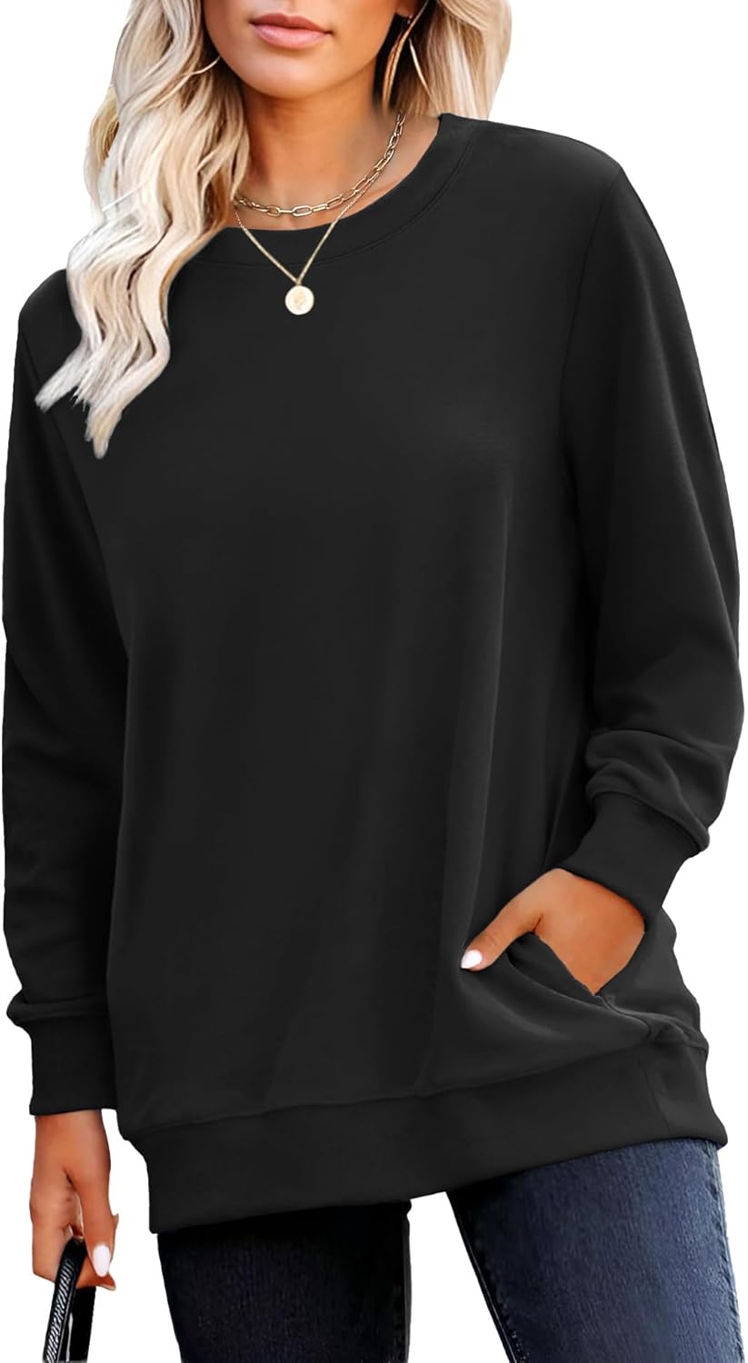 RUMIA Crewneck Fall Sweatshirts for Women Trendy- Women's Plain Long Sleeve Pullover Tops with Pockets Fashion-31