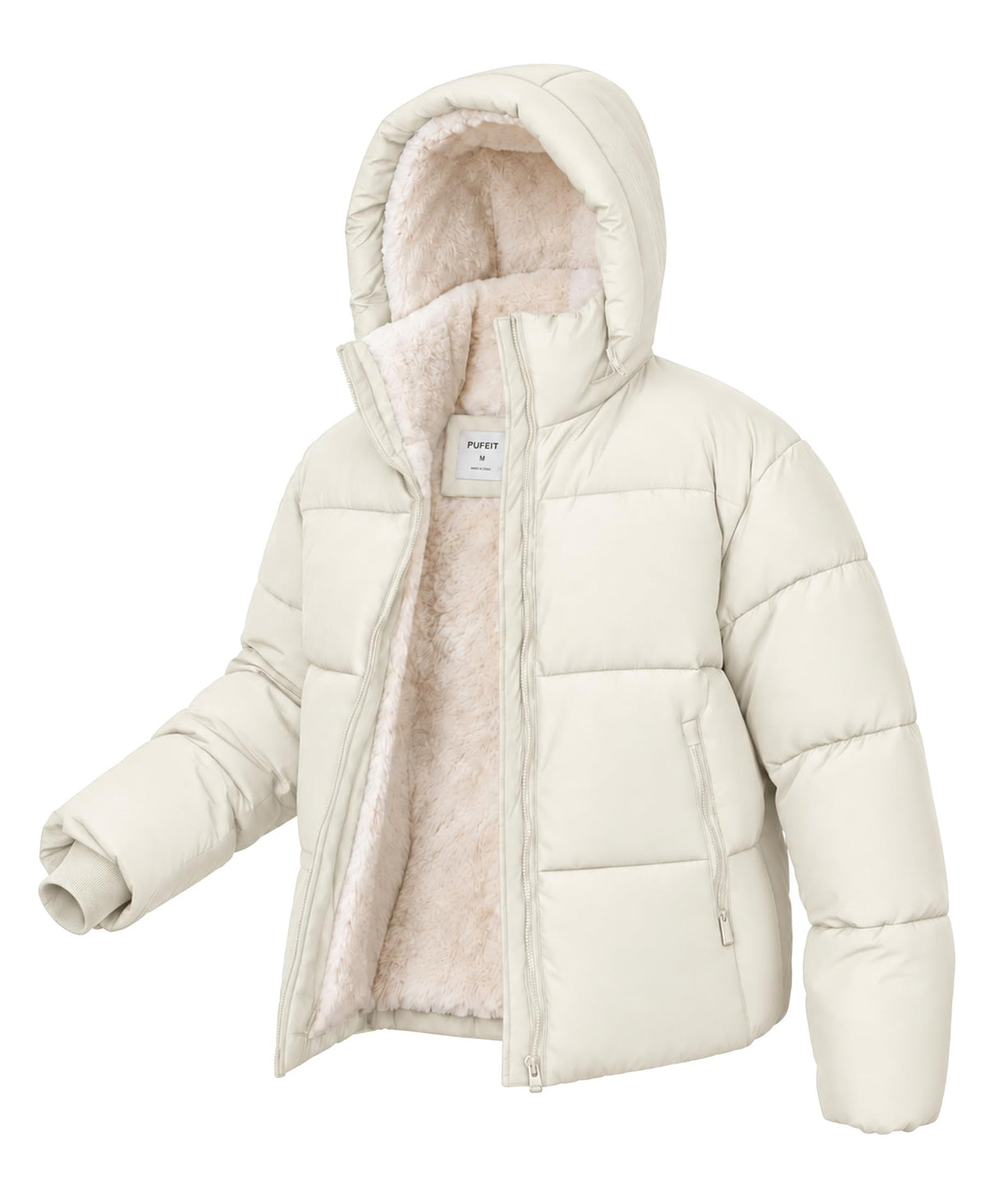 Women's Cropped Puffer Jacket with Faux Fur Lining Quilted Coat Winter