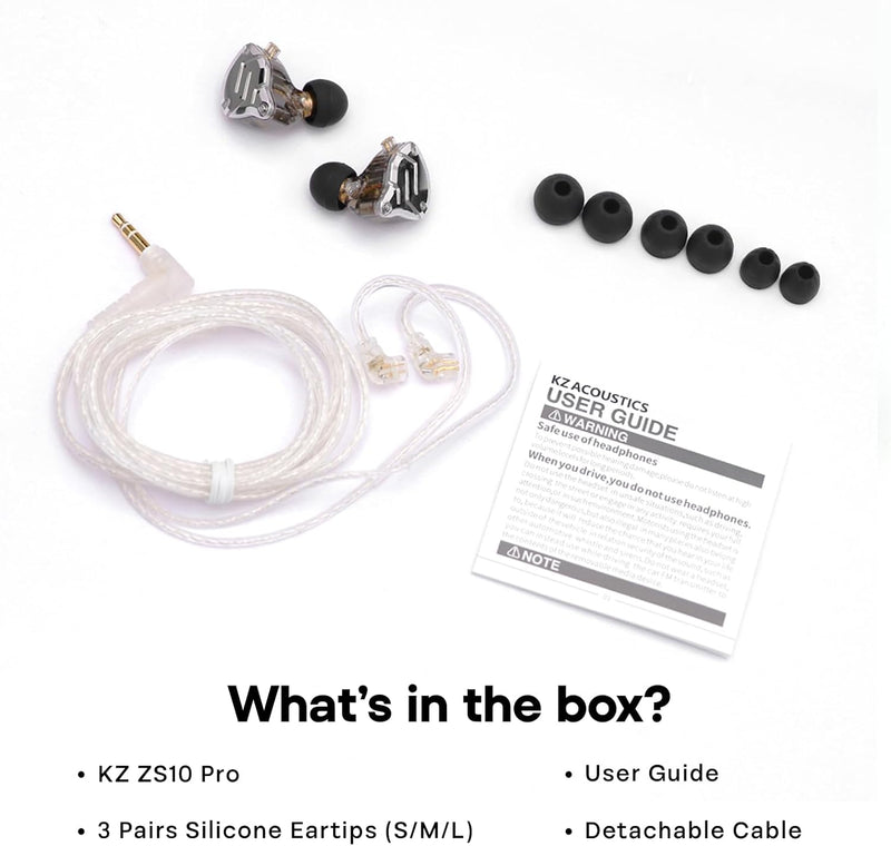 Linsoul KZ ZS10 Pro, 4BA+1DD 5 Driver in Ear Monitor, HiFi Wired Earbuds, Gaming Earbuds, Hybrid IEM Earphones with Stainless Steel Faceplate, Detachable Cable for Musician(with Mic, Dark Black)