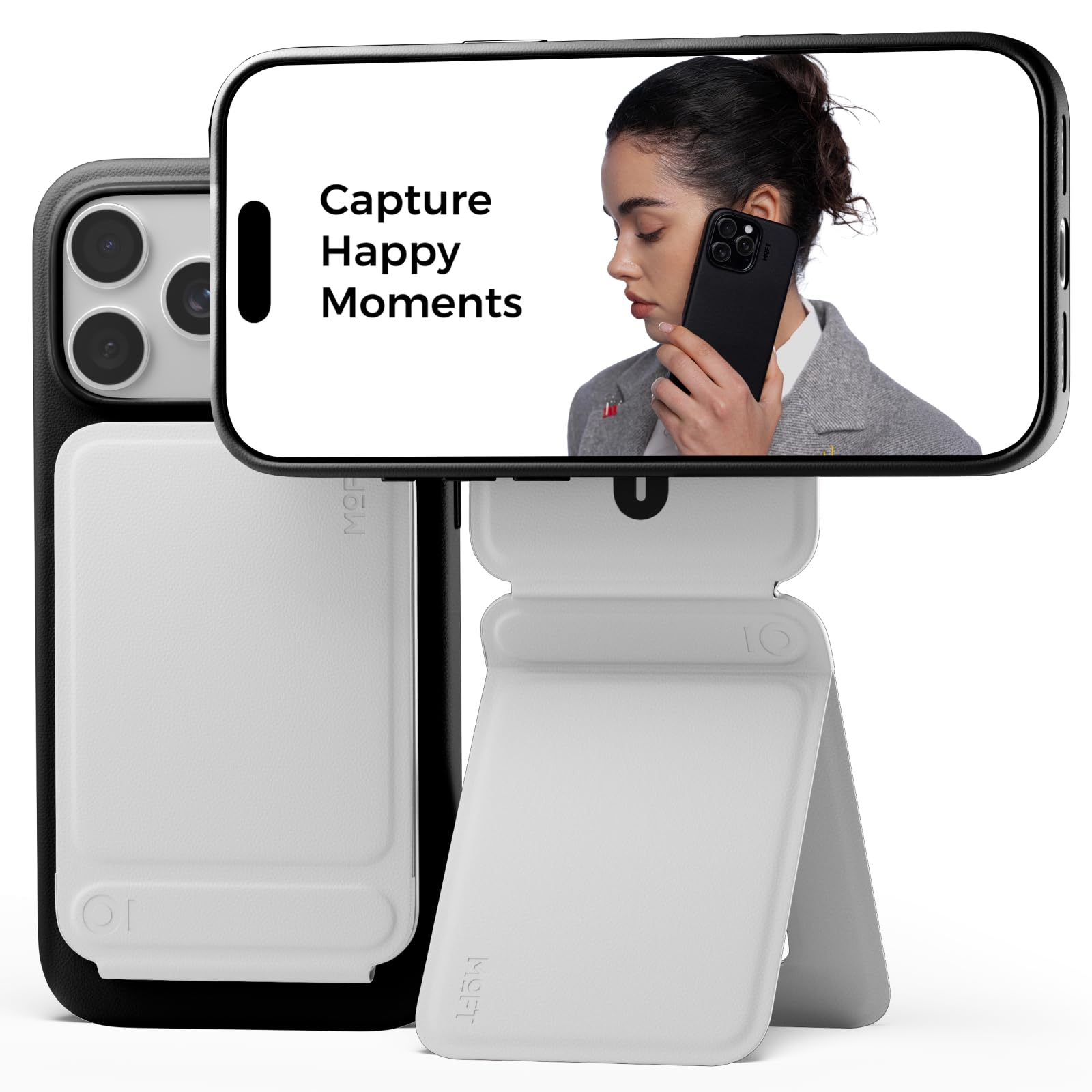 MOFT Phone Tripod Stand Selfie Stick for iPhone, Multi-Angles iPhone Stand, Lightweight & Portable Phone Holder, Strong Magnets, MOVAS Vegan Leather, Travel Essentials, Seafoam (Without Card Slot)