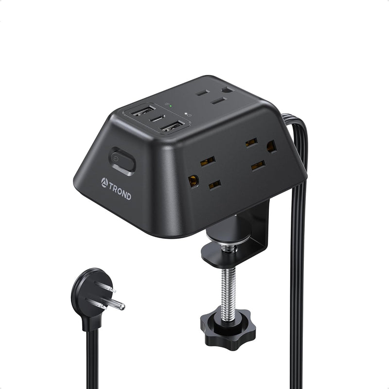 Desk Clamp Power Strip, Surge Protector with 5 AC Outlets and 3 USB Ports, Desk Mount Charging Station, Fit 1.97in Tabletop Edge Thick, 6FT Extension Cord, for Home Office Gaming Accessories, Black
