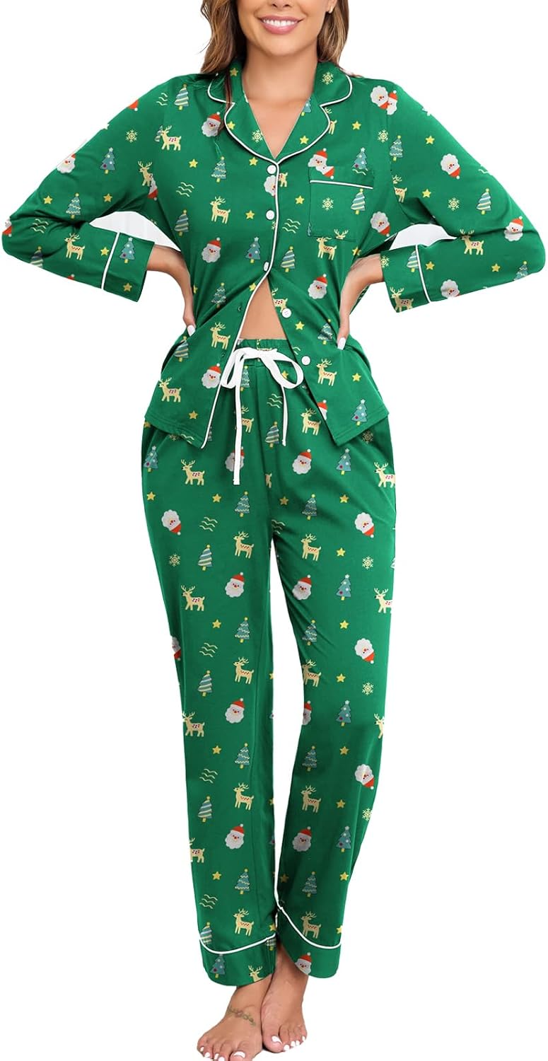 Veseacky 100% Cotton Pajamas for Women Set Long Sleeve Button Down Sleepwear Soft Pjs Lounge Sets with Pockets XS-XXL-30