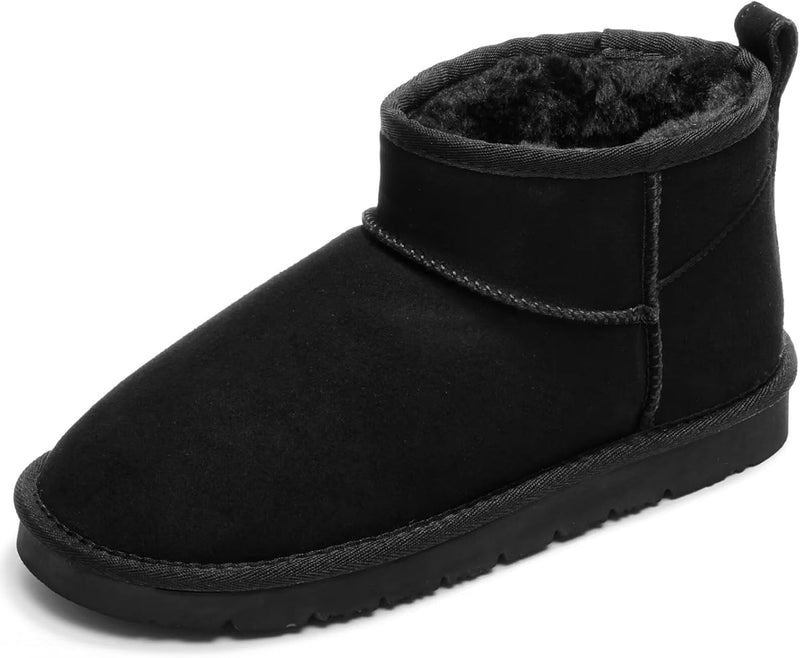 OOW 100% Genuine Suede Ankle Low Boots for Women Short Winter Snow Boot with Cozy Fur Lined-90