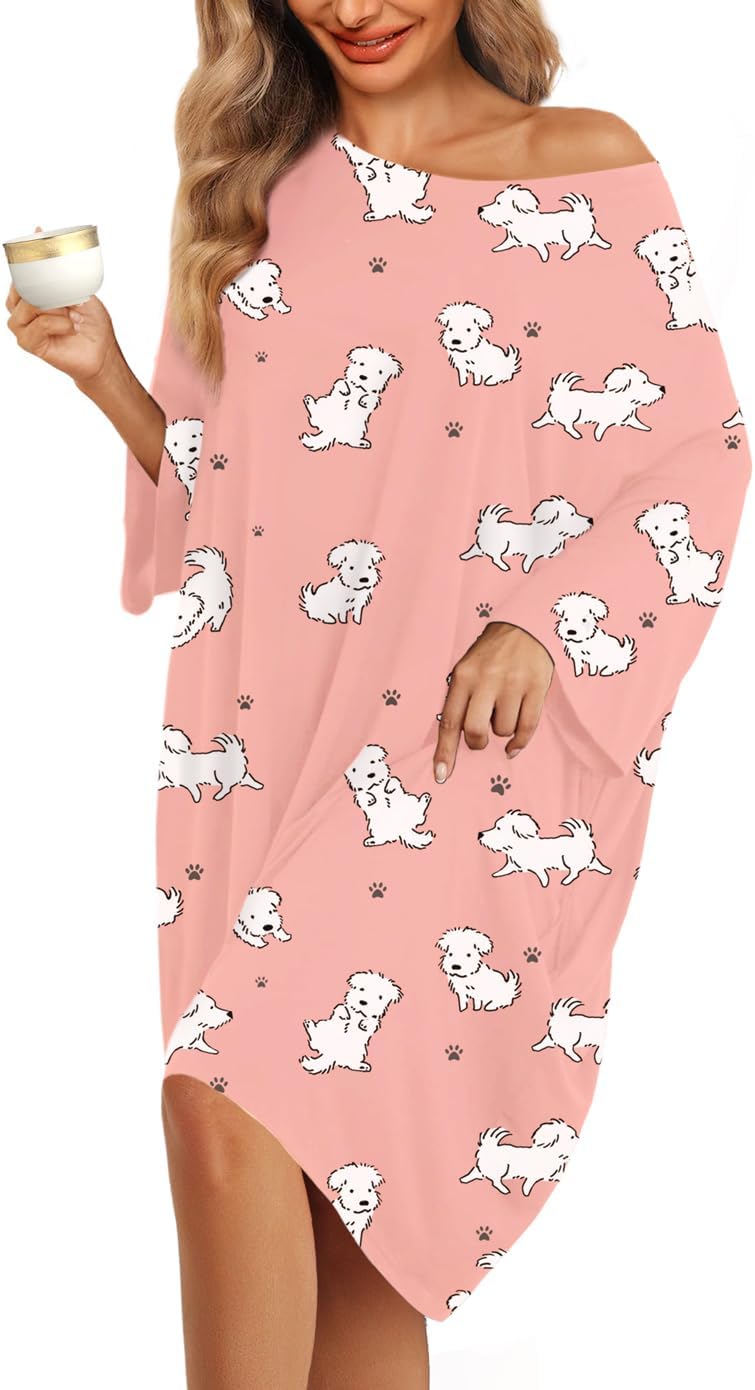 KFUBUO Plus Size Nightgowns for Women Oversized Sleep Tshirts Dress Short Sleeves Sleepwear With Pocket Fit S-5XL-6