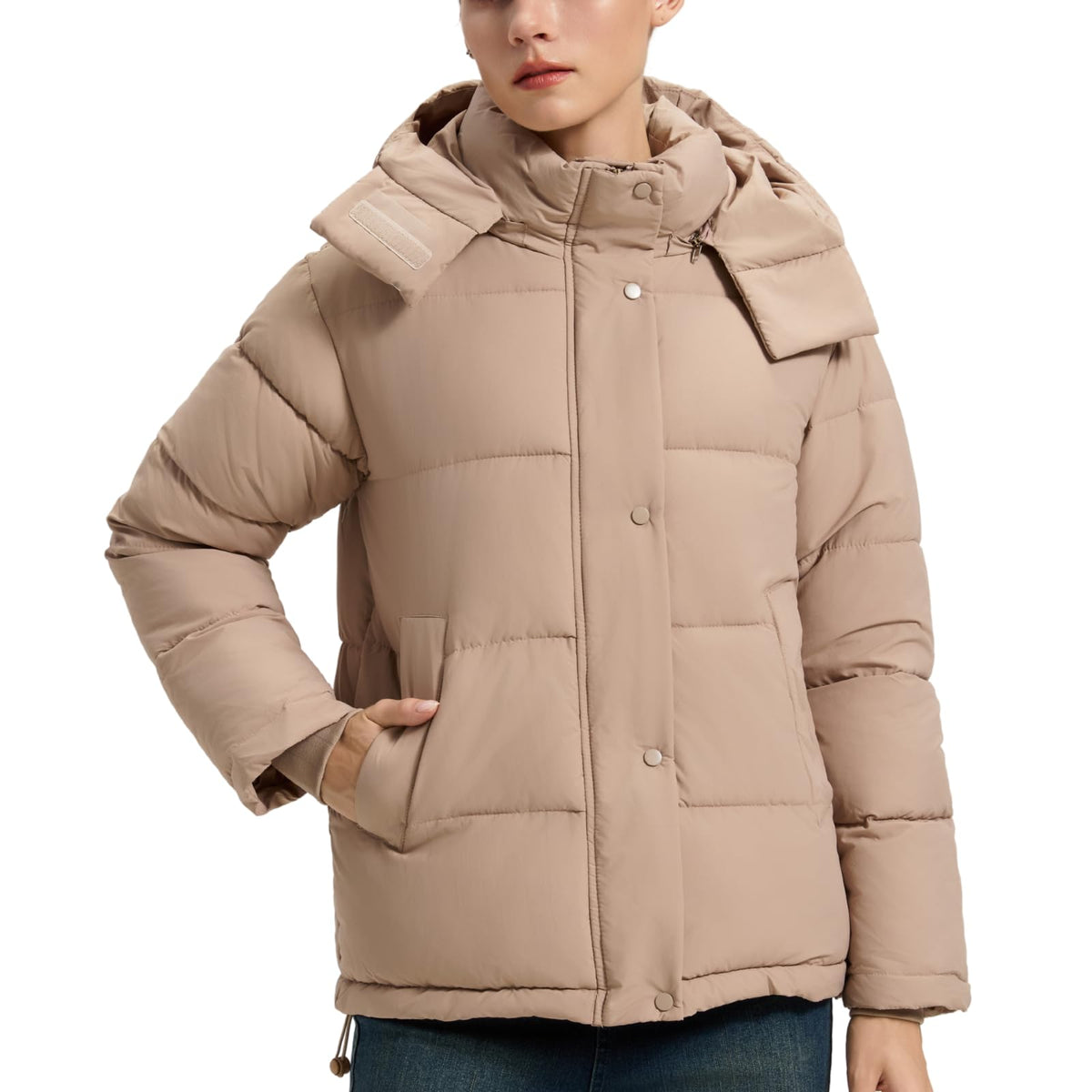 Women's Puffer Jacket, 2026 Trendy Winter Coat with Removable Hood