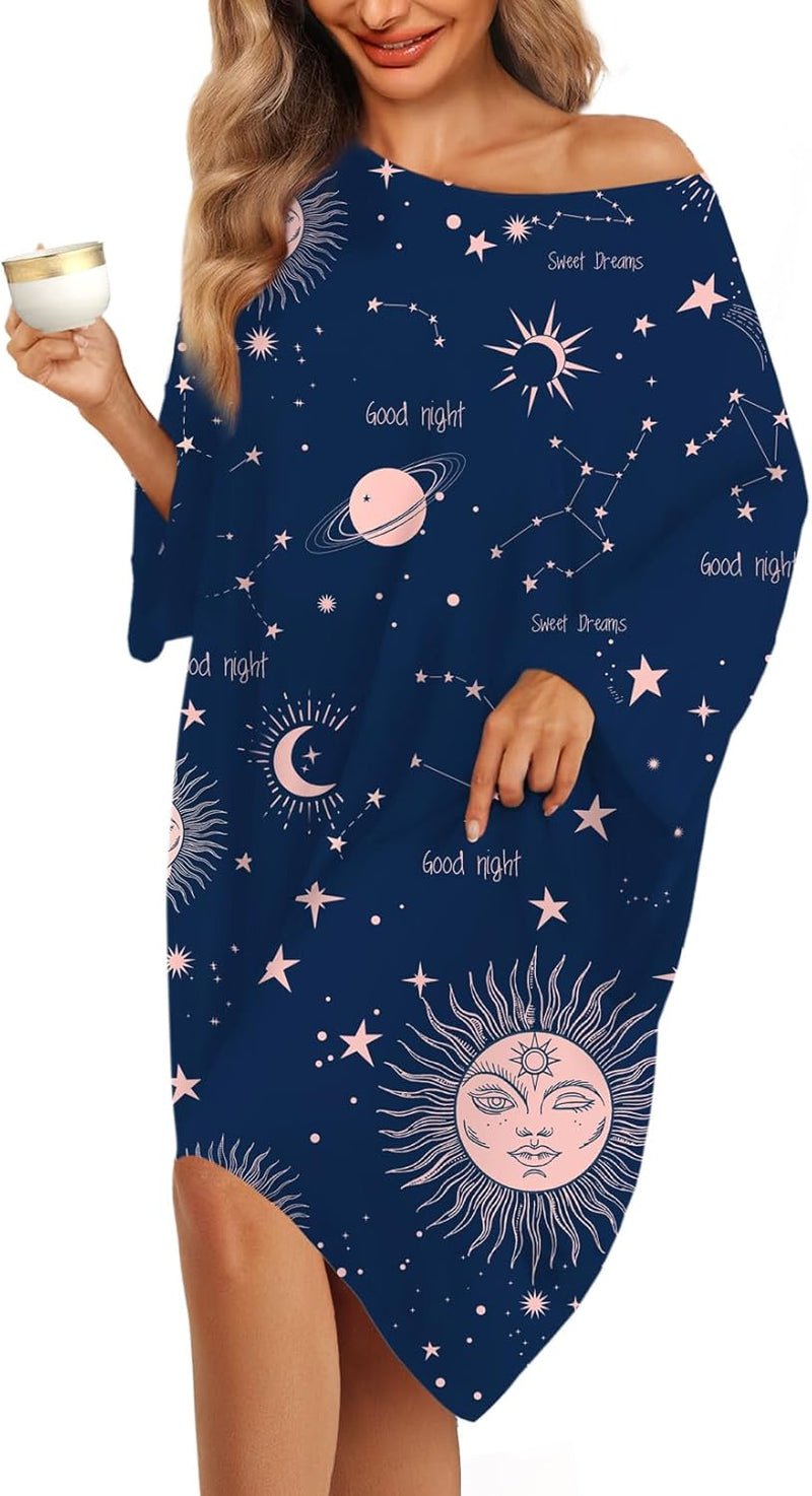 KFUBUO Plus Size Nightgowns for Women Oversized Sleep Tshirts Dress Short Sleeves Sleepwear With Pocket Fit S-5XL-10