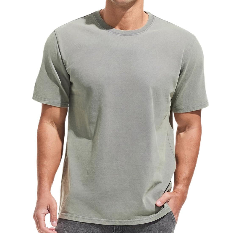 VEIISAR Men's Heavy Weight Crew Neck 100% Cotton T-Shirt - 250g/m² Thick Distressed Washed T-Shirts for Men