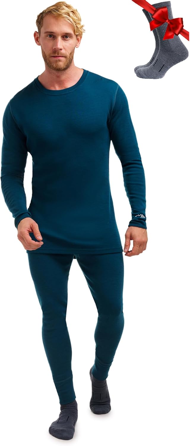 Merino.tech Merino Wool Base Layer Mens Set - Heavyweight, Midweight, Lite Merino Wool Thermal Underwear For Men Top, Bottom-68