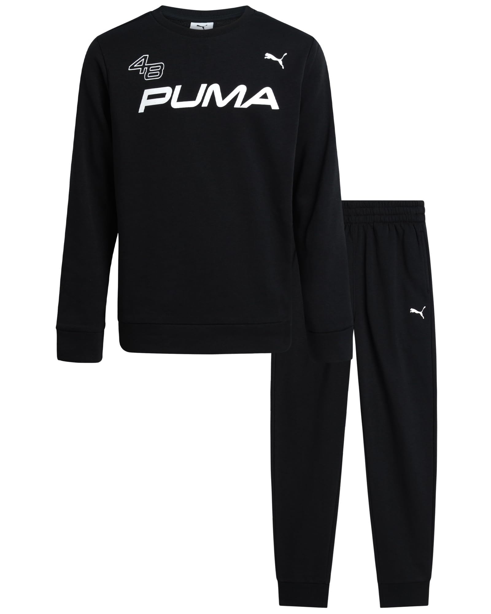 PUMA Boys Sweatpants Set - 2 Piece Soft Fleece Crewneck Pullover Boys Sweatshirts and Jogger Pants Kids Activewear Set (8-16)