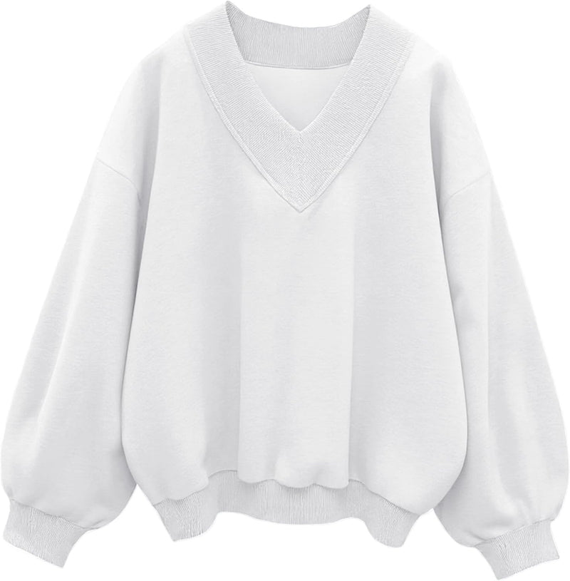 Hilinker Womens V Neck Oversized Sweatshirts Casual Drop Shoulder Long Sleeve Pullover Tops-73
