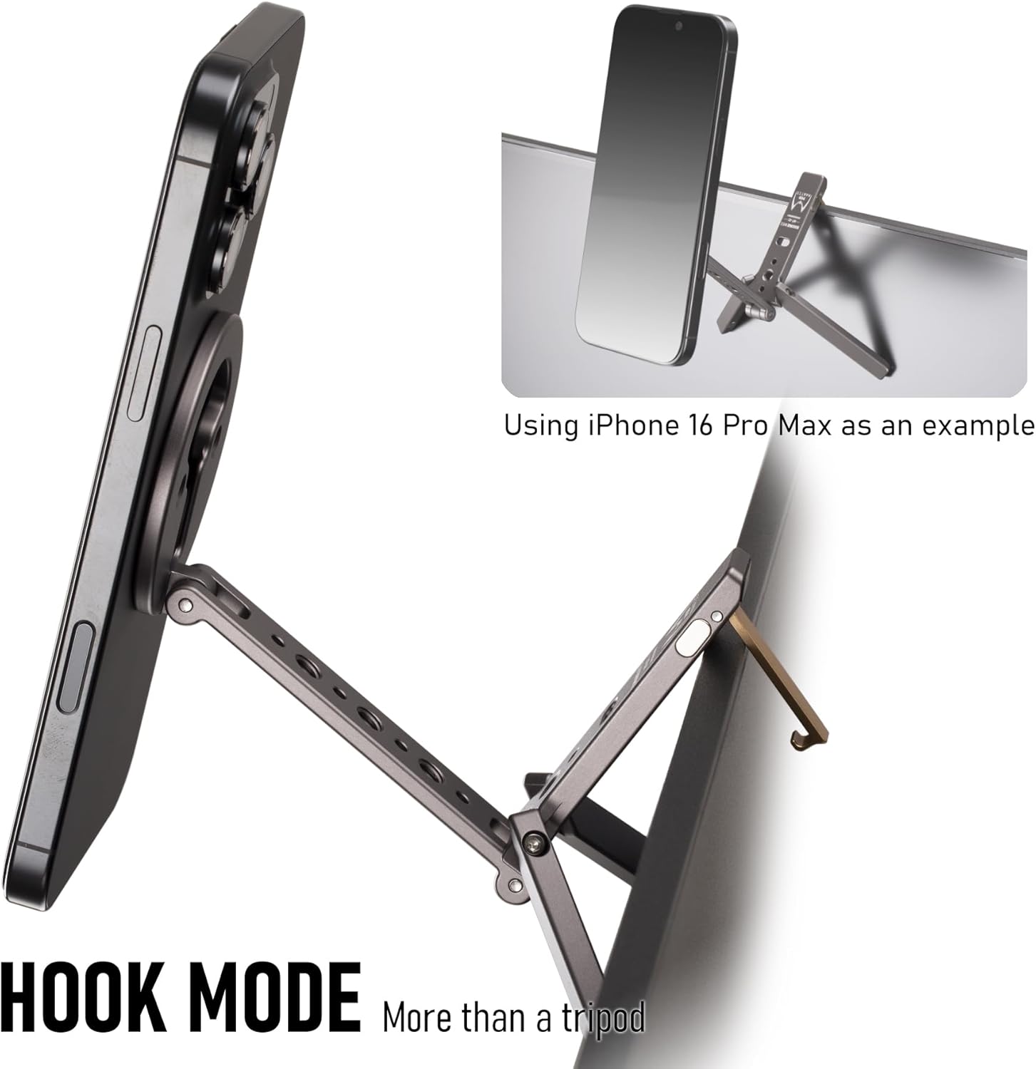 Ultra-Compact Magnetic Tripod for iPhone | Foldable Hook Design, 20 N52 Magnets, Cold Shoe & 1/4" Screw - Phone Stand for iPhone 12-17 & MagSafe Devices