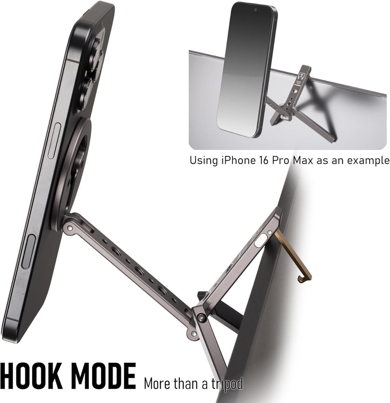 Ultra-Compact Magnetic Tripod for iPhone | Foldable Hook Design, 20 N52 Magnets, Cold Shoe & 1/4" Screw - Phone Stand for iPhone 12-17 & MagSafe Devices
