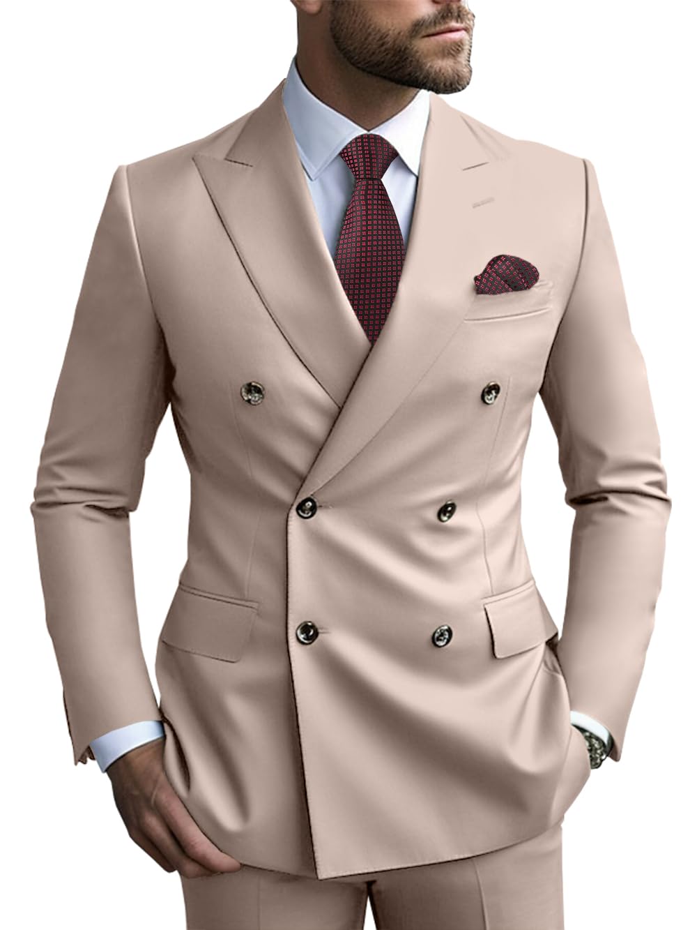 2 Piece Double Breasted Men Suit Slim Fit Mens Double Breasted Blazer Pants Sets Wedding Suit Prom Suits-8