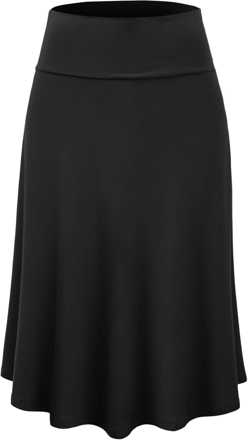 Lock and Love Women's Solid Ombre Lightweight Flare Midi Pull On Closure Skirt S-XXXL Plus Size