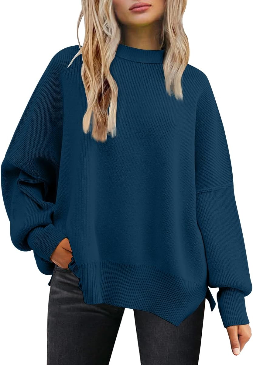 LILLUSORY Women's Oversized Batwing Sweaters 2025 Fall Outfits Trendy Crewneck Knit Side Slit Fashion Pullover Tops-72