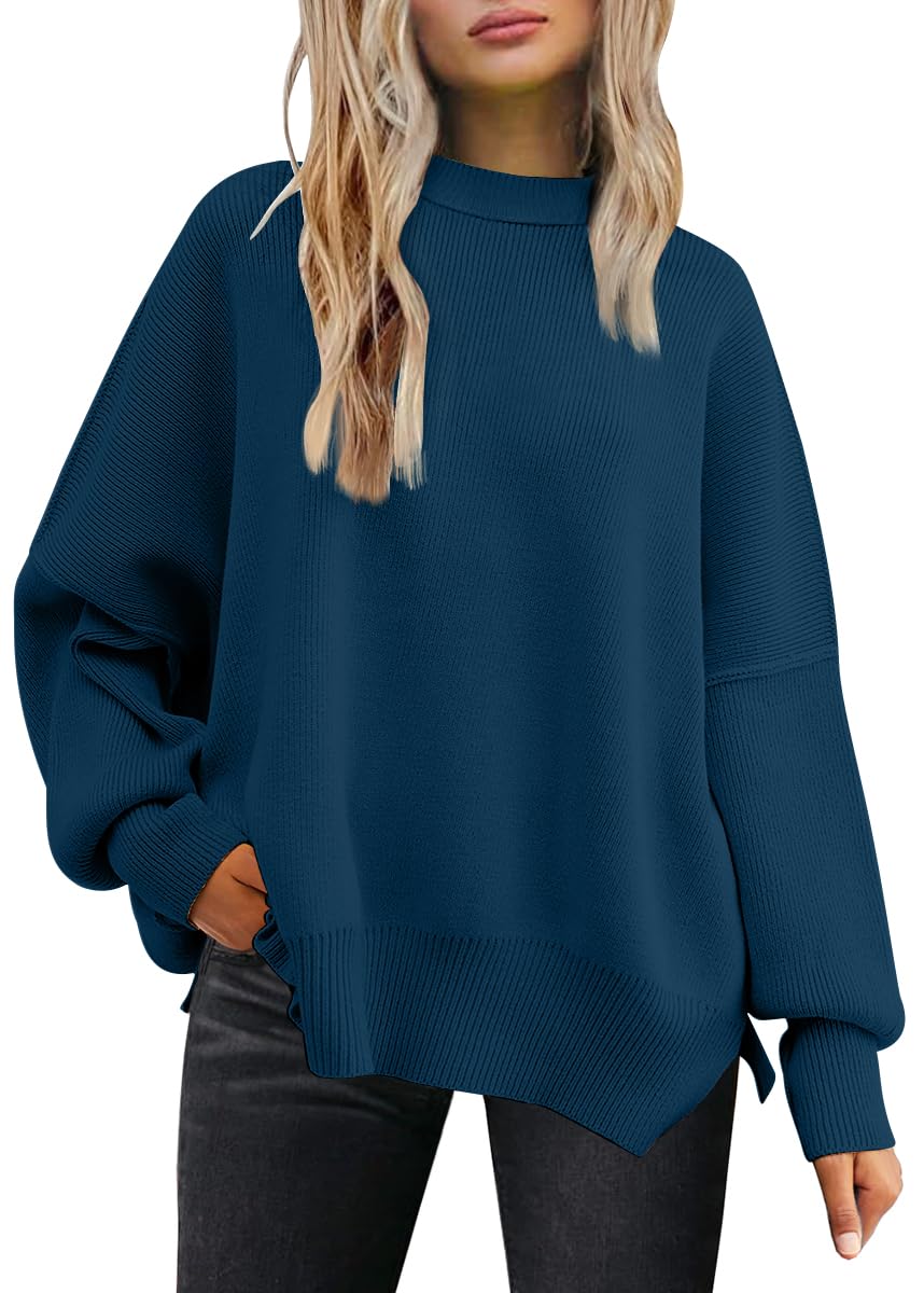 LILLUSORY Women's Oversized Batwing Sweaters 2025 Fall Outfits Trendy Crewneck Knit Side Slit Fashion Pullover Tops-23