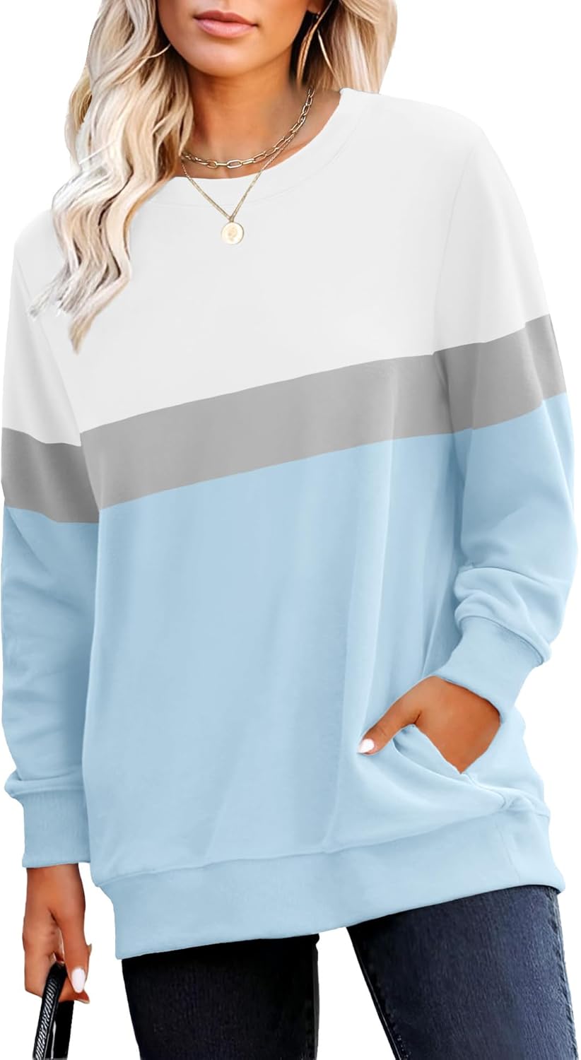 RUMIA Crewneck Fall Sweatshirts for Women Trendy- Women's Plain Long Sleeve Pullover Tops with Pockets Fashion-14