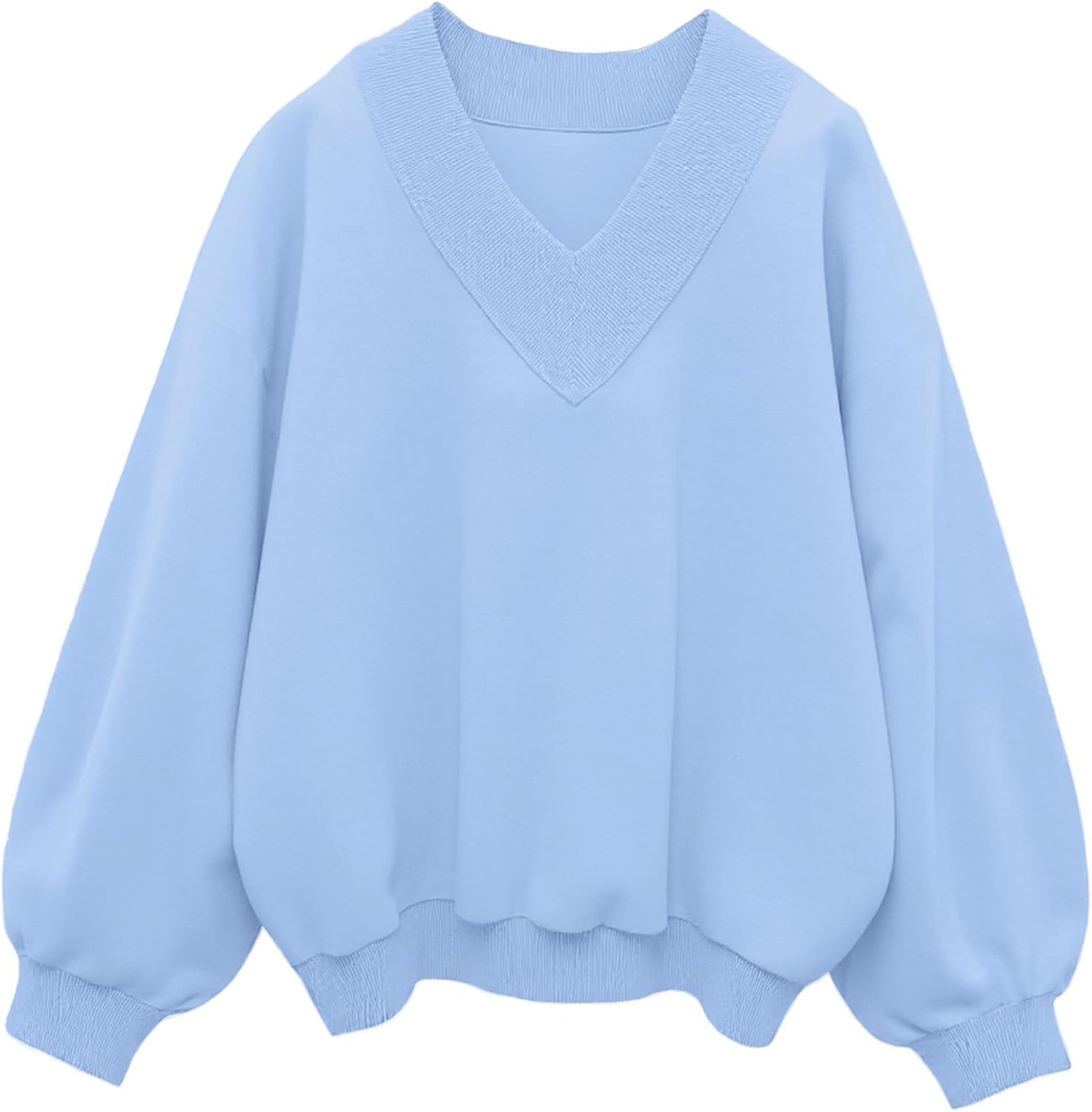Hilinker Womens V Neck Oversized Sweatshirts Casual Drop Shoulder Long Sleeve Pullover Tops-97