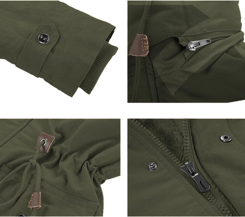 INVACHI Men's Winter Military Jacket, Fleece Lined Hooded Cargo Coat