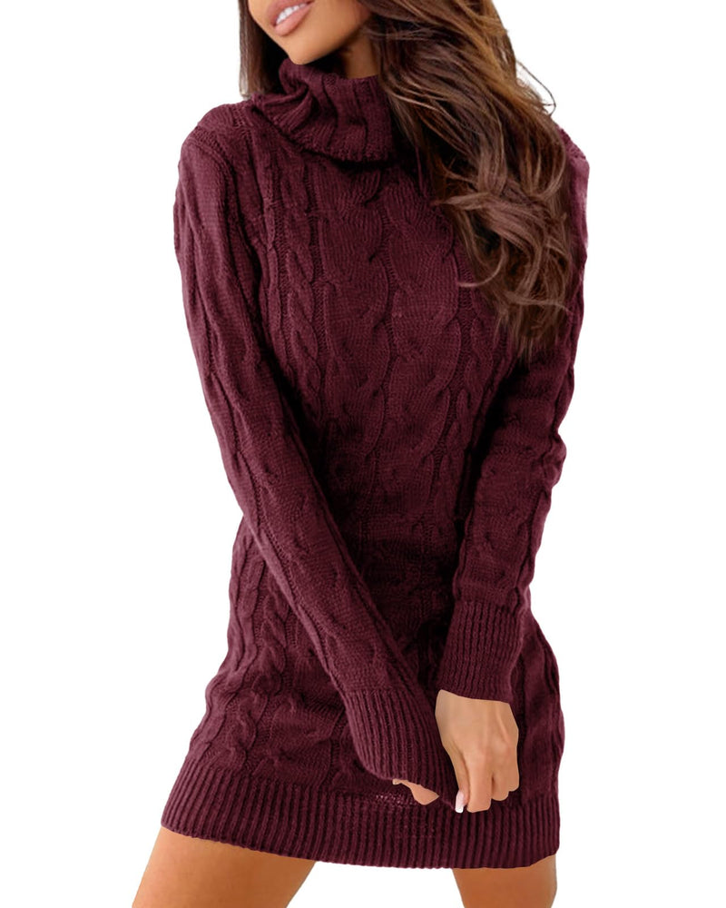 Langwyqu Womens Cable Knit Sweater Dress Sexy Long Sleeve Bodycon Turtleneck Mini Fall Sweaters Dresses-19