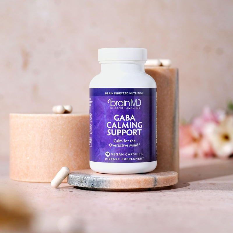 BRAINMD Dr Amen GABA Calming Support - 90 Capsules - Promotes Relaxation - Contains Magnesium, Vitamin B6 & Lemon Balm - 90 Servings