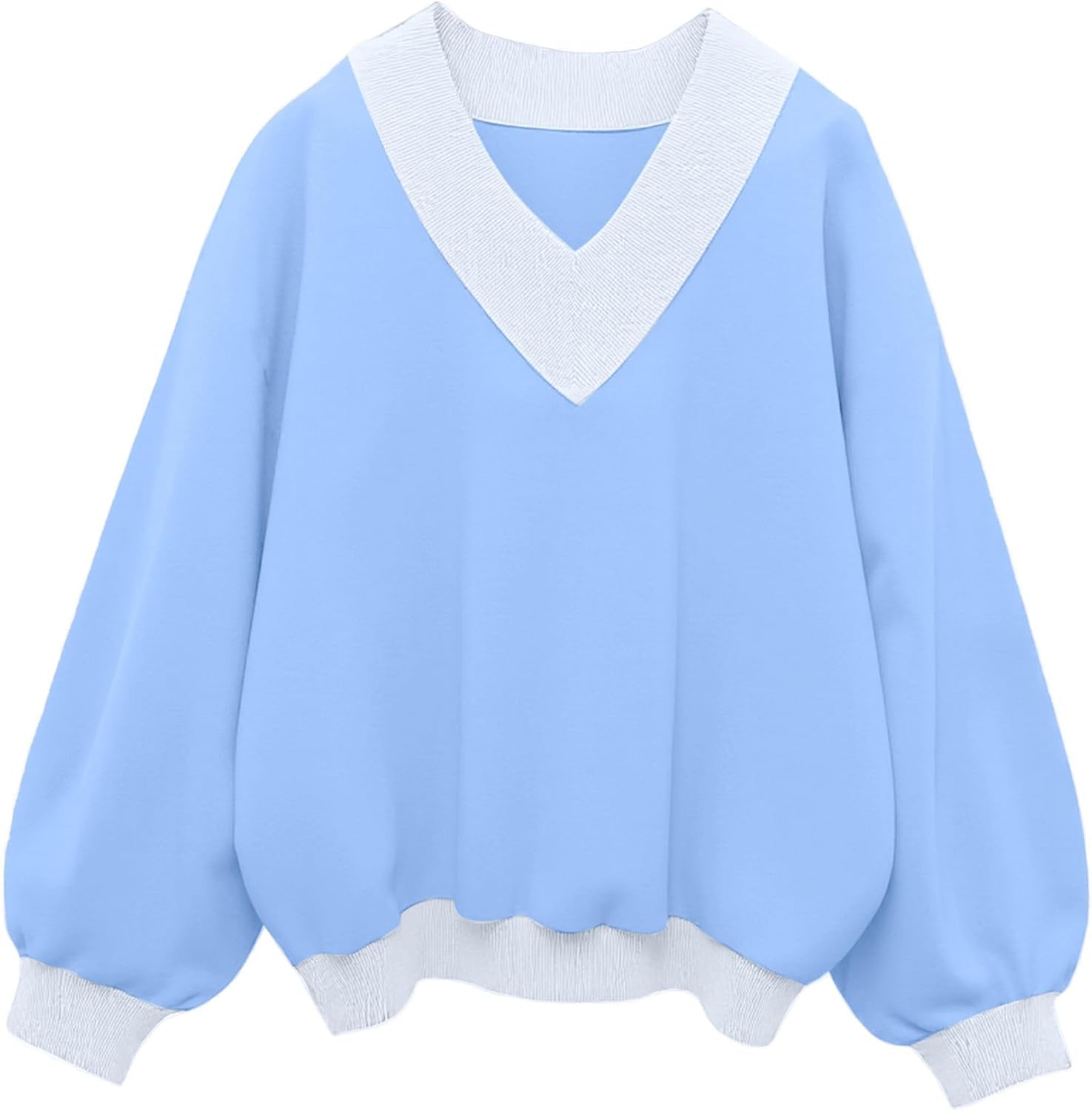 Hilinker Womens V Neck Oversized Sweatshirts Casual Drop Shoulder Long Sleeve Pullover Tops-7