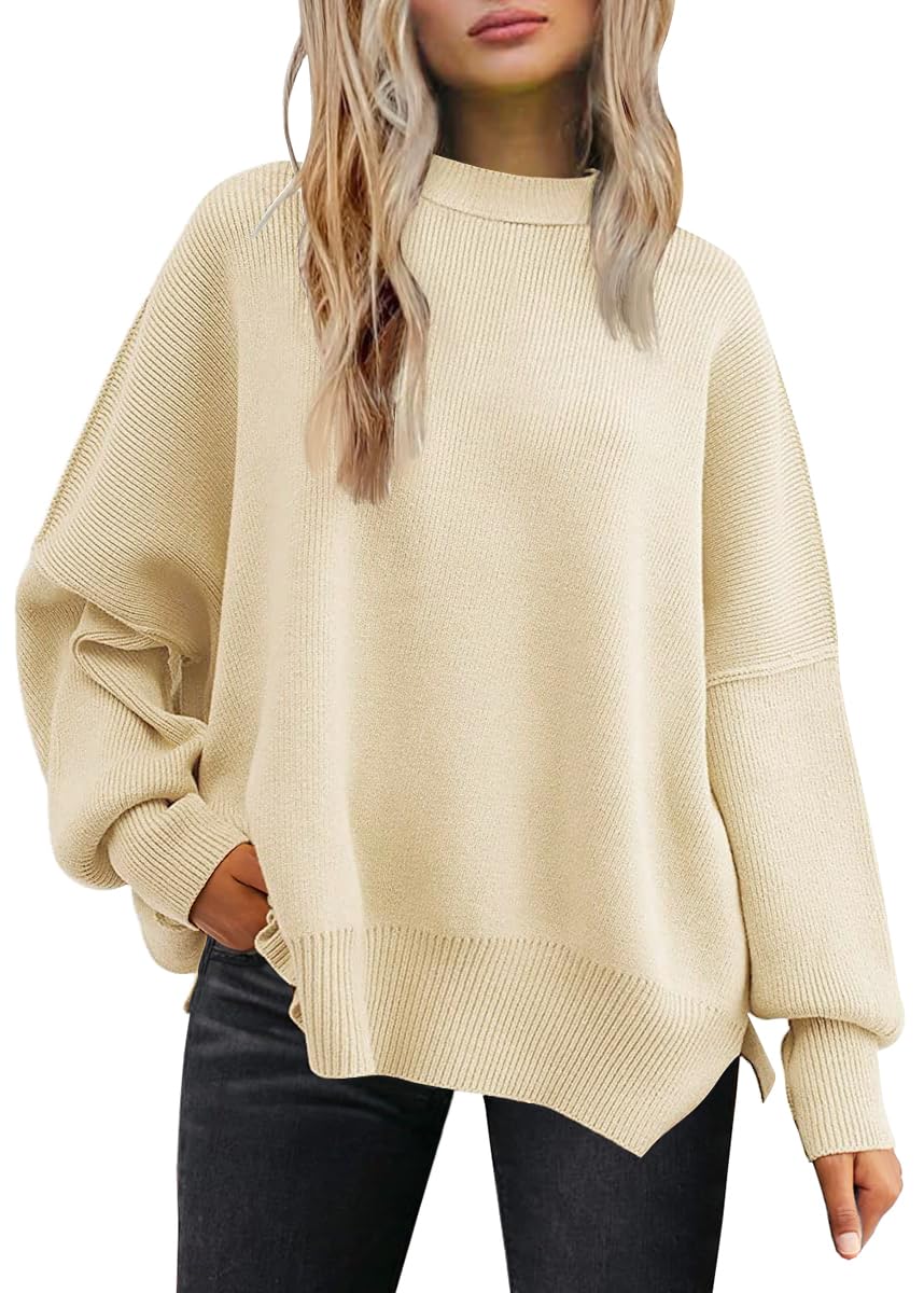 LILLUSORY Women's Oversized Batwing Sweaters 2025 Fall Outfits Trendy Crewneck Knit Side Slit Fashion Pullover Tops-62