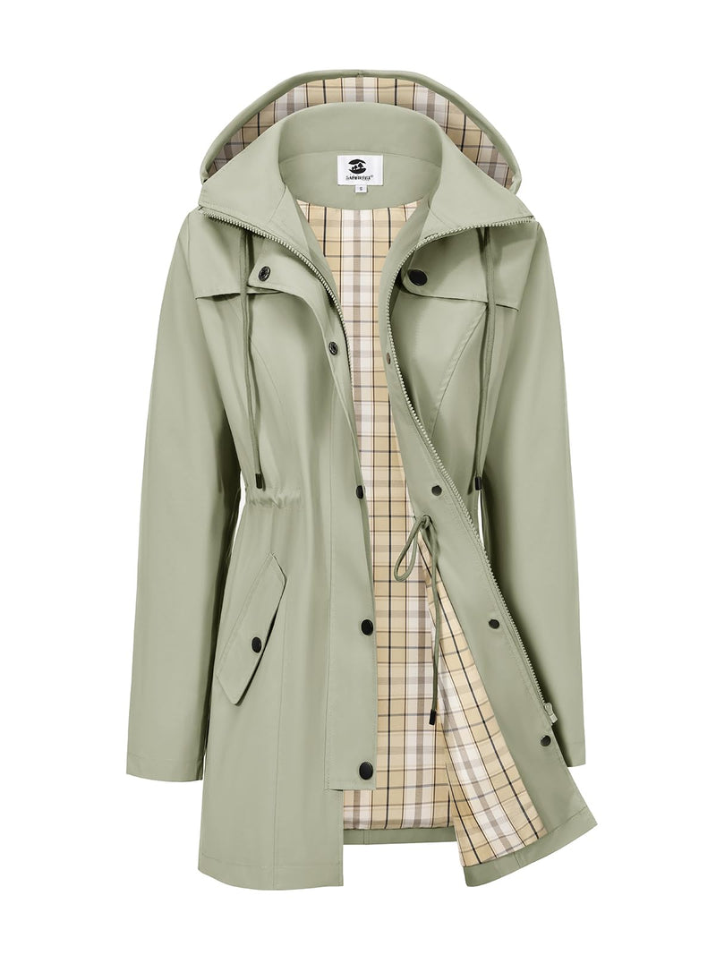 SaphiRose Women's Long Rain Jacket Waterproof Rain Coat with Hood Outdoor Light Raincoats Windbreaker-12