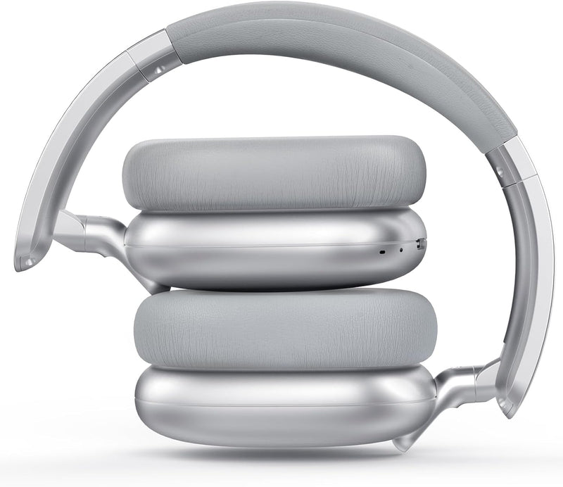RORSOU C6 Active Noise Cancelling Headphones, Wireless Over Ear Bluetooth Headphones, 60H Playtime, Lightweight Folding Deep Bass Comfort Fit Ear Cups Headset with Mic for iPad/Travel/PC/Home Silver