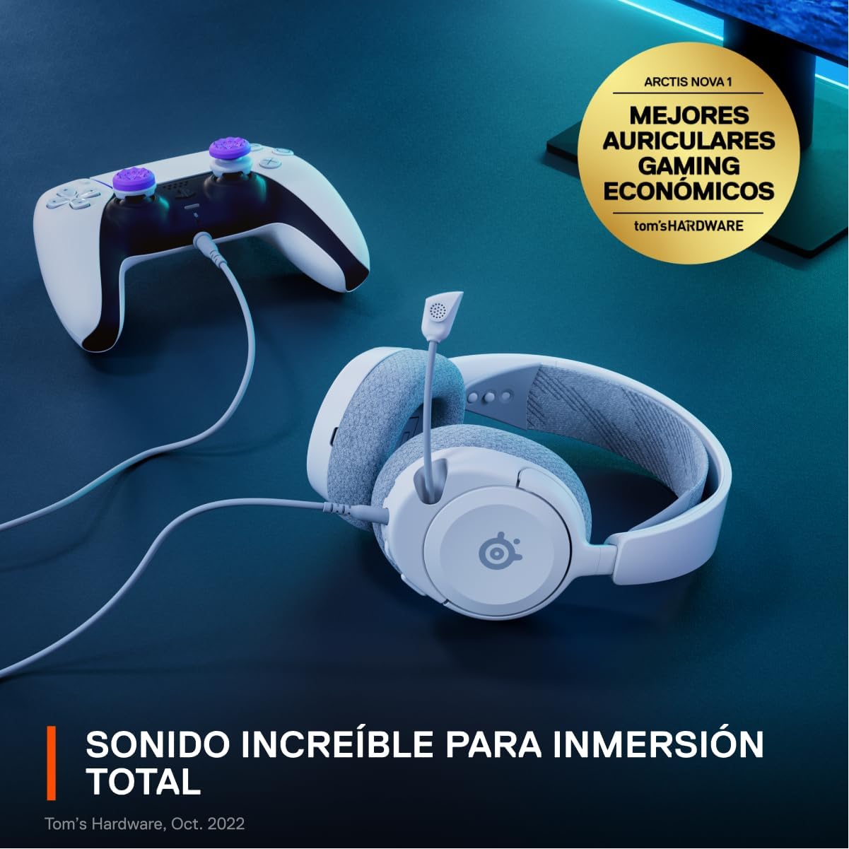 SteelSeries Arctis Nova 1P Multi-System Gaming Headset — Hi-Fi Drivers — 360° Spatial Audio — Comfort Design — Durable — Lightweight — Noise-Cancelling Mic — PS5/PS4, PC, Xbox, Switch - White