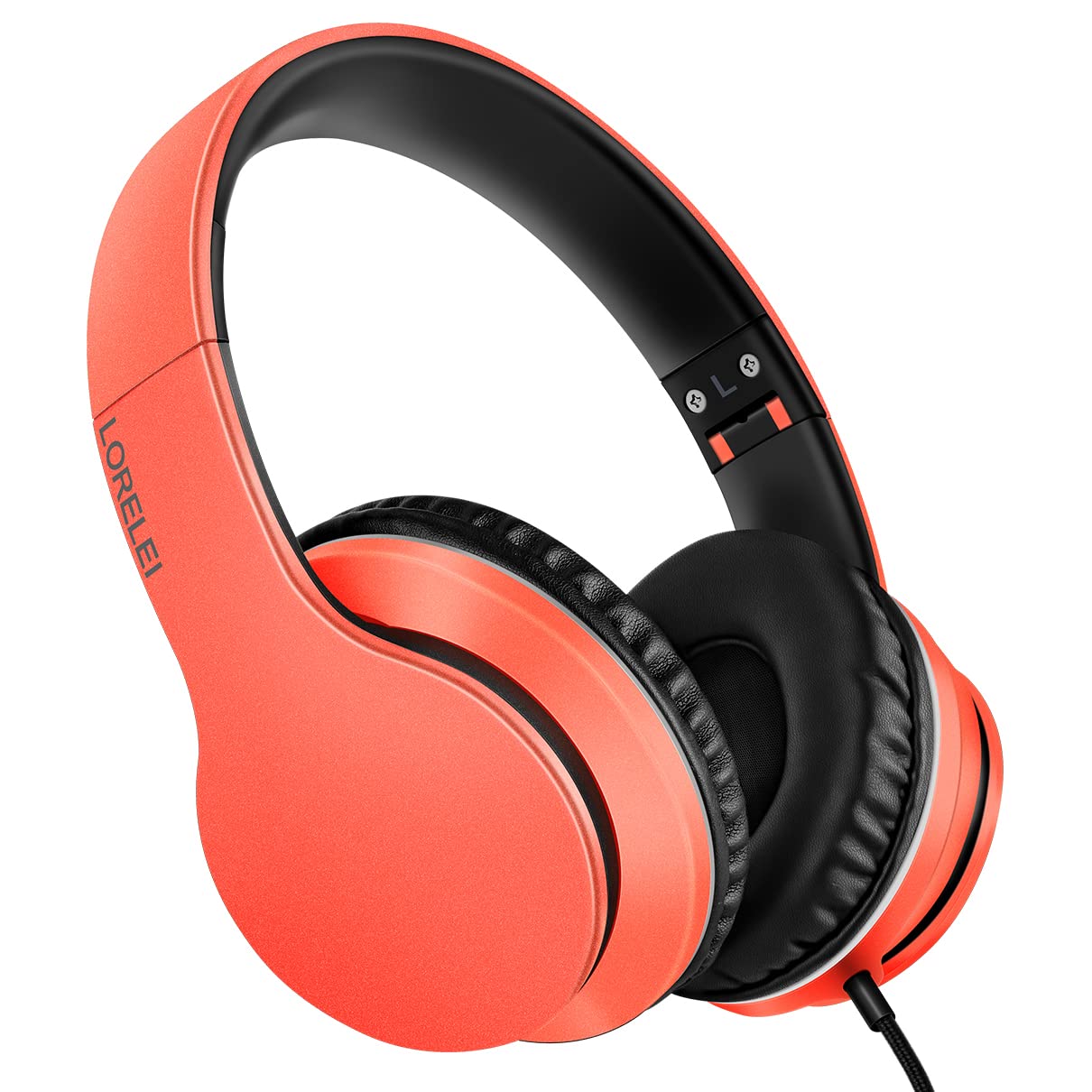 LORELEI X6 Over-Ear Wired Stereo Bass Headphones with Microphone, Lightweight, Foldable & Portable with 1.45M No-Tangle for Smartphone, Tablet, MP3/4, Space Black