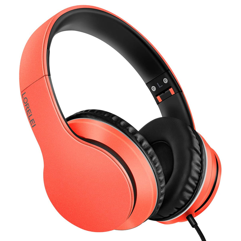 LORELEI X6 Over-Ear Wired Stereo Bass Headphones with Microphone, Lightweight, Foldable & Portable with 1.45M No-Tangle for Smartphone, Tablet, MP3/4, Space Black