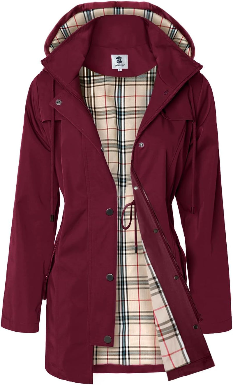 SaphiRose Women's Long Hooded Rain Jacket Outdoor Raincoat Windbreaker-41