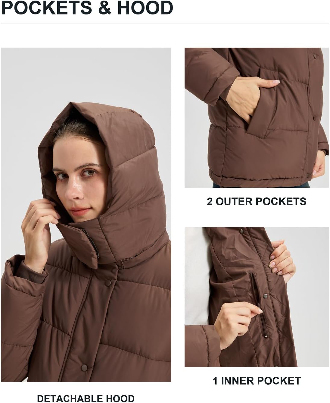Women's Puffer Jacket, 2026 Trendy Winter Coat with Removable Hood