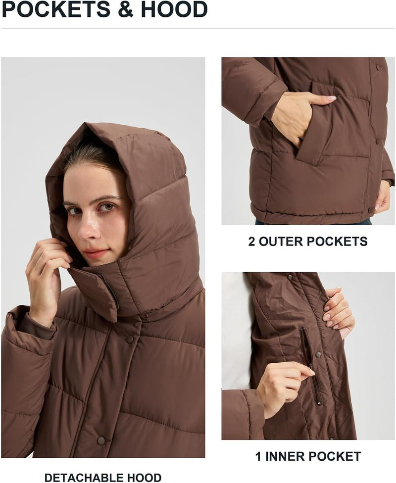 Women's Puffer Jacket, 2026 Trendy Winter Coat with Removable Hood