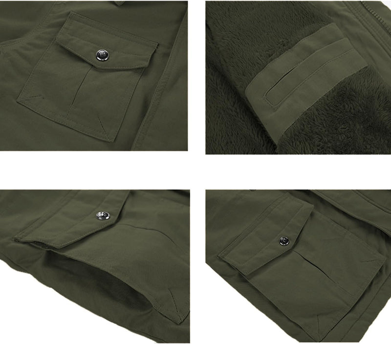 INVACHI Men's Winter Military Jacket, Fleece Lined Hooded Cargo Coat