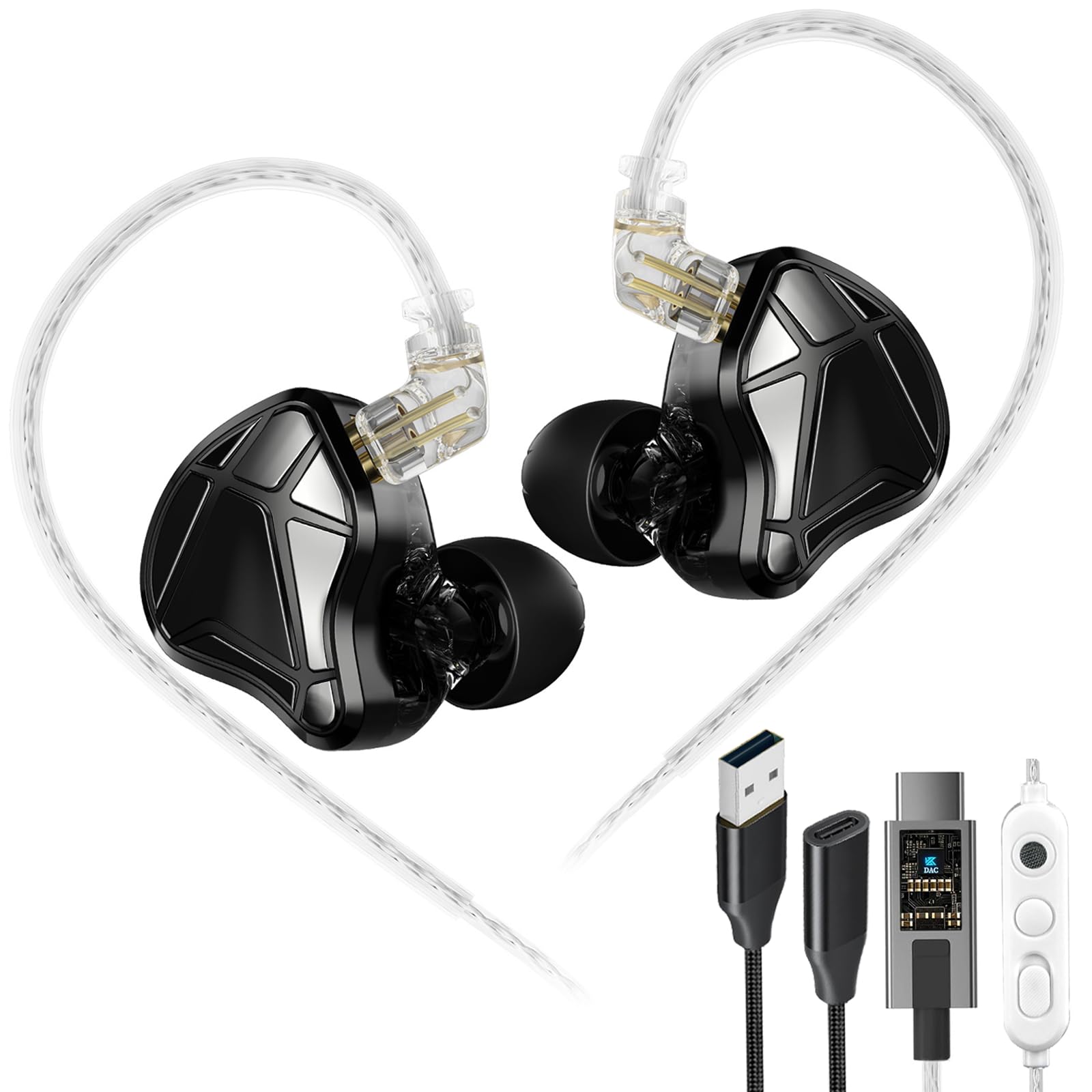 KZ Axas Gaming Earbuds Wired with Mic for PS4 PC Xbox PS5, Noise Isolation IEM for Gaming with Low Latency, Comfort-Fit Earphones for Laptop, Consoles and Mobile (Black, Mic)
