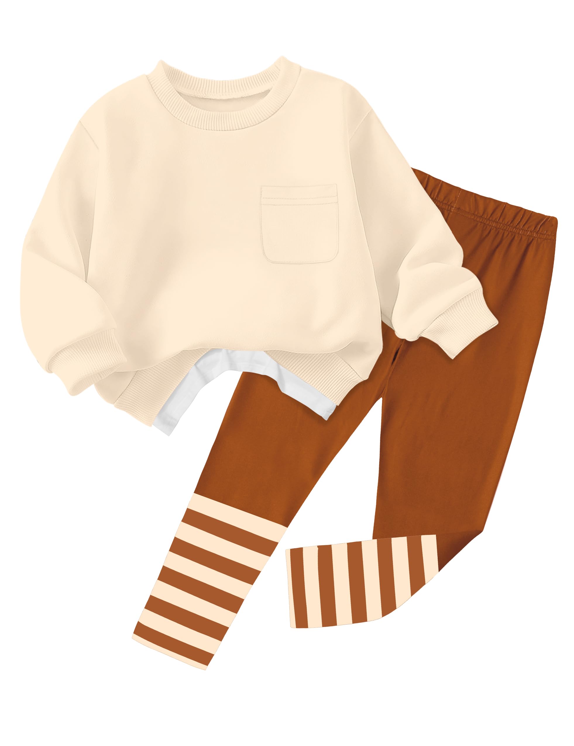 NAPU Little Girls Clothes 2Pcs Girls Outfits Pullover Sweatsuit Patchwork Striped Leggings Pants Set Fall Winter Clothes 2-8Y