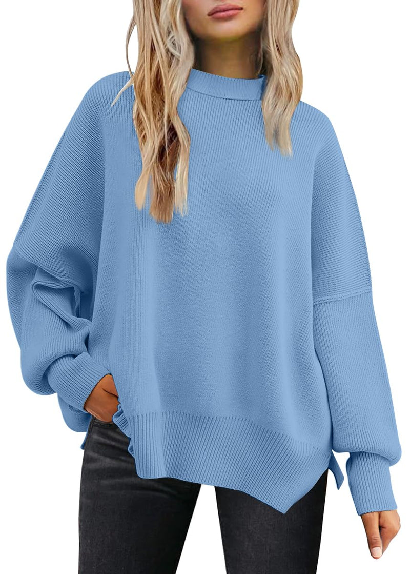 LILLUSORY Women's Oversized Batwing Sweaters 2025 Fall Outfits Trendy Crewneck Knit Side Slit Fashion Pullover Tops-41