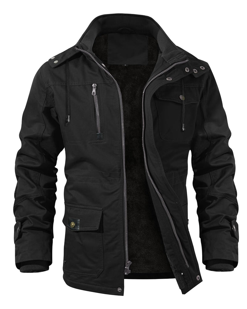 INVACHI Men's Winter Military Jacket, Fleece Lined Hooded Cargo Coat