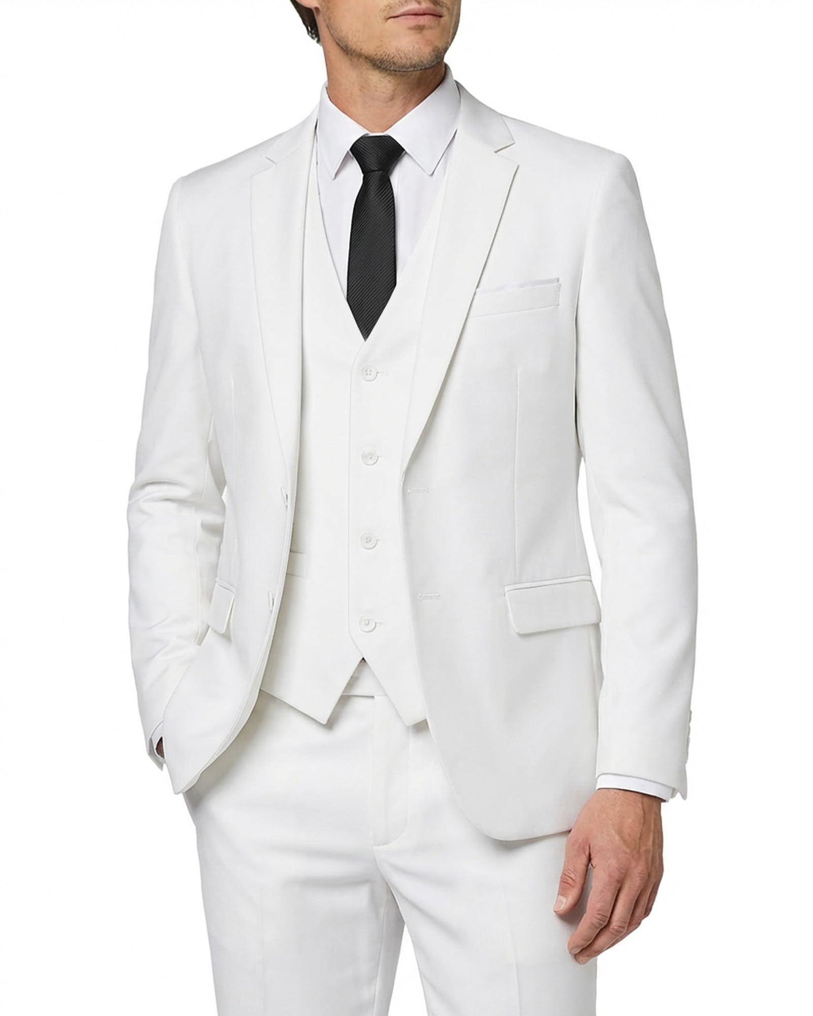 MY'S Men's 3 Piece Slim Fit Suit Set with Tie, 2 Button Blazer Jacket Vest & Pants, Business Wedding Party Prom Suit for Men-72