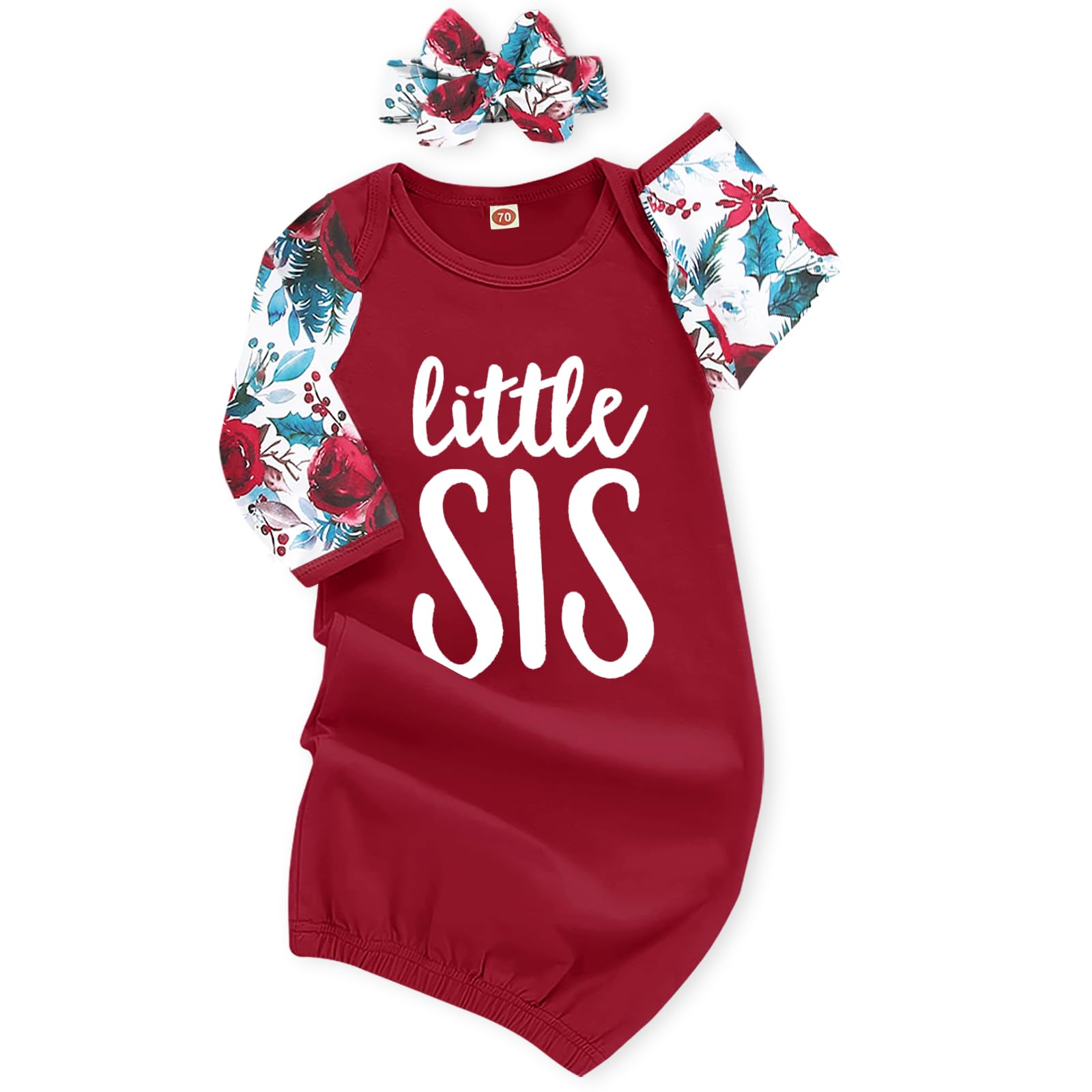 AMAWMW Newborn Baby Girl Little Sister Sleeper Gown Stripe Long Sleeve Nightgown Pajamas Gifts Stuff Essential Outfit