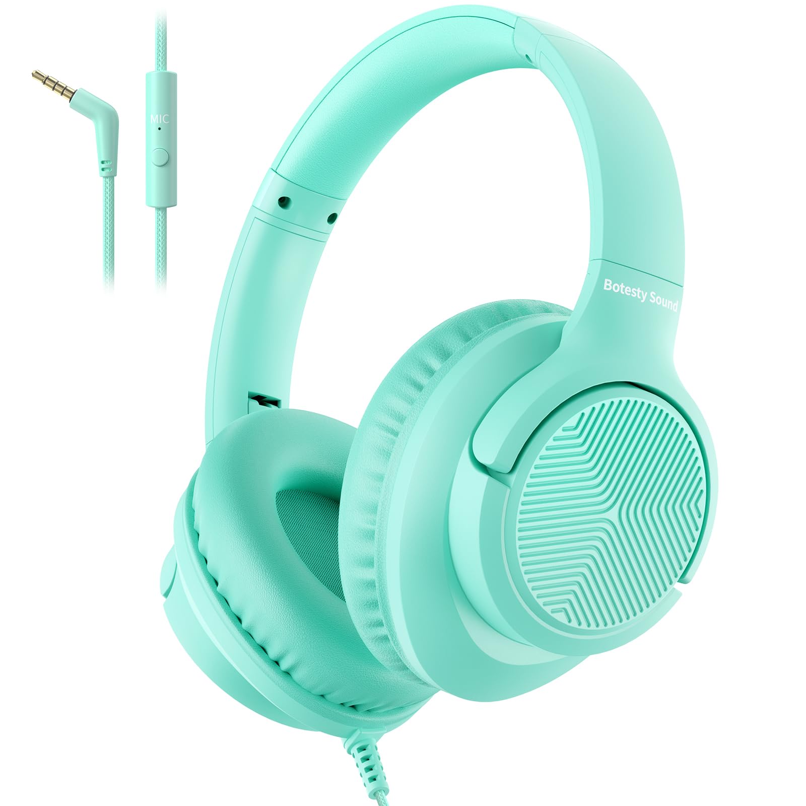 Headphones Wired with Microphone, Over Ear Foldable 3.5mm Plug in Headphones Corded with 4.9ft Tangle-Free Nylon Cord for Tablet, Laptop, MP3/4, School, Airplane Travel (Beige)